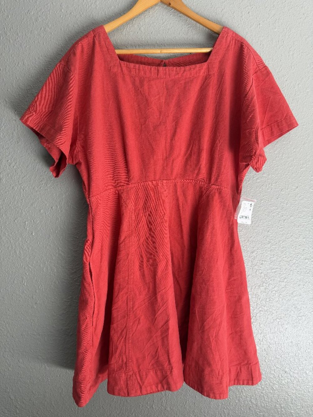 Free People Coral Red Button Front Mini Dress Boho Fit Flare